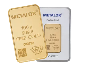 Metalor 100 Grams Gold Bar — with assay certificate