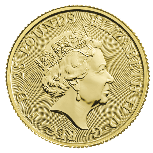 1/4oz Gold Queen Beast White Greyhound of Richmond (2021) — obverse
