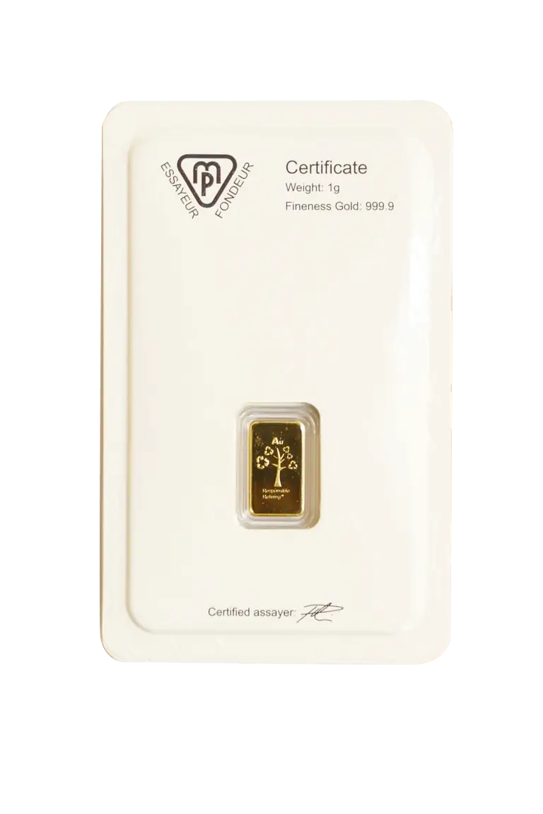 Metalor 1 Gram Gold Bar — back