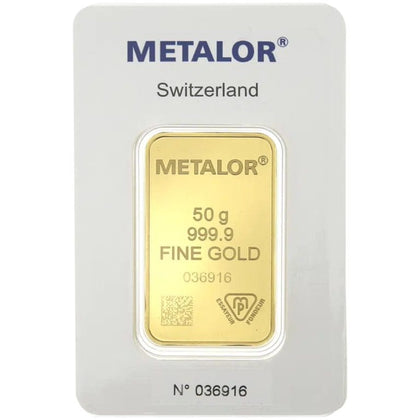 Metalor 50 Grams Gold Bar