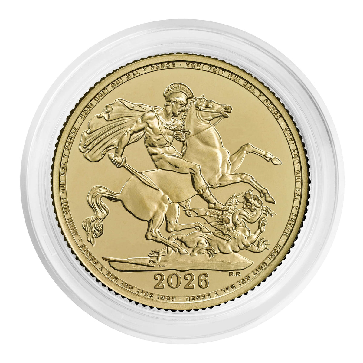 2026 Gold Sovereign — reverse, in capsule
